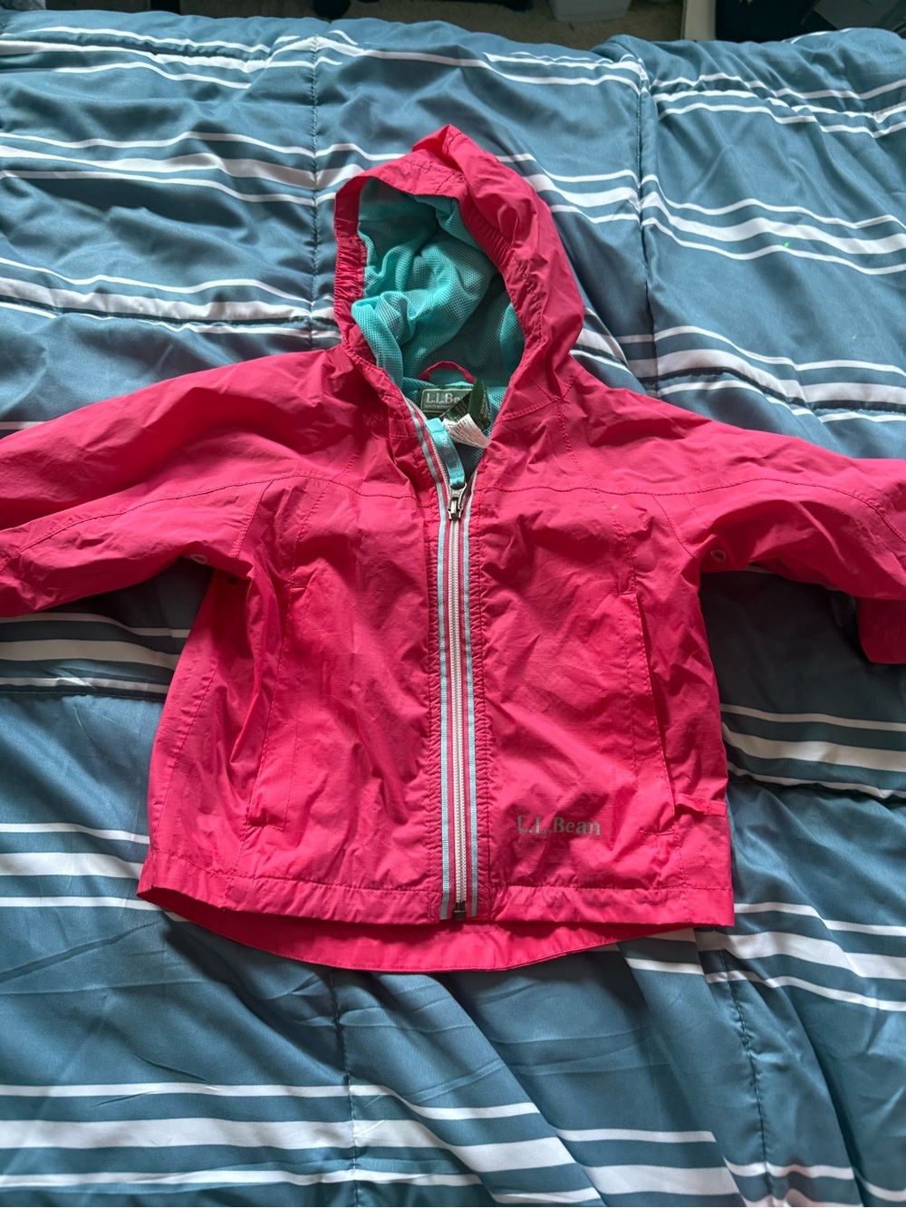 L.L. Bean Hot Pink Hooded Shell with Teal Lining